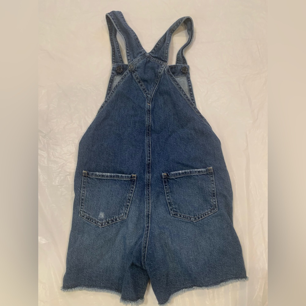 Gap Denim Girl's Medium Wash Distressed Overall Shorts Large - Picture 3 of 4